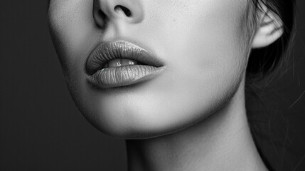 beautiful female lips with a glossy makeup and lipstick