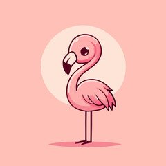 Cute Kawaii Flamingo Vector Clipart Icon Cartoon Character Icon on a Pale Pink Background