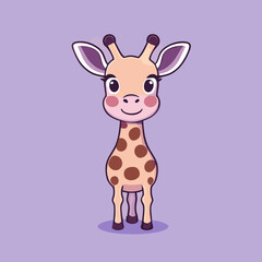 Cute Kawaii Giraffe Vector Clipart Icon Cartoon Character Icon on a Lavender Background