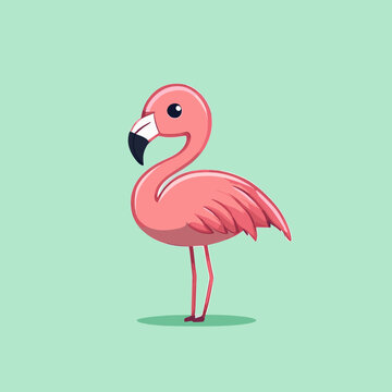 Cute Kawaii Flamingo Vector Clipart Icon Cartoon Character Icon on a Mint Green Background