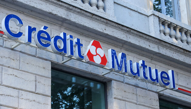 The branch office of Credit Mutuel in Lyon, France. Cr&eacute;dit Mutuel is a French cooperative banking group, one of the country's top five banks.