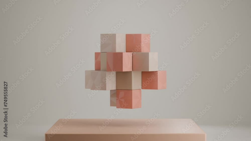 Aufkleber dynamic geometric cubic motion: abstract 3d animation of cubes rolling on faces of larger cube