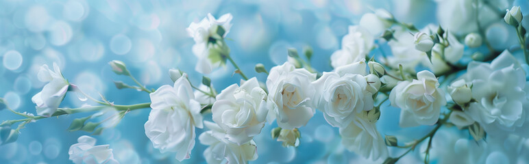 spring time white roses on a blue background