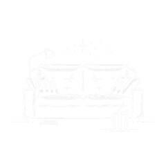 Movie night concept, Sofa with pillows, popcorn, and a lamp. Vector illustration, generative ai