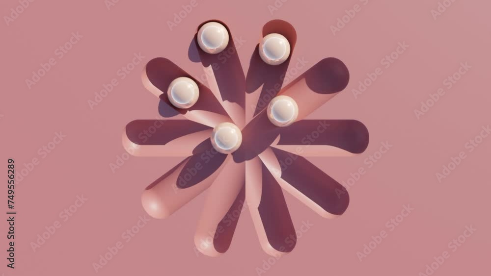 Aufkleber dynamic geometric ball channels: abstract 3d animation of five balls rolling through straight channe