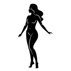 Silhouette of a nice lady, she is standing. The girl has a beautiful naked figure. The woman is a young sexy and slender model. Vector illustration