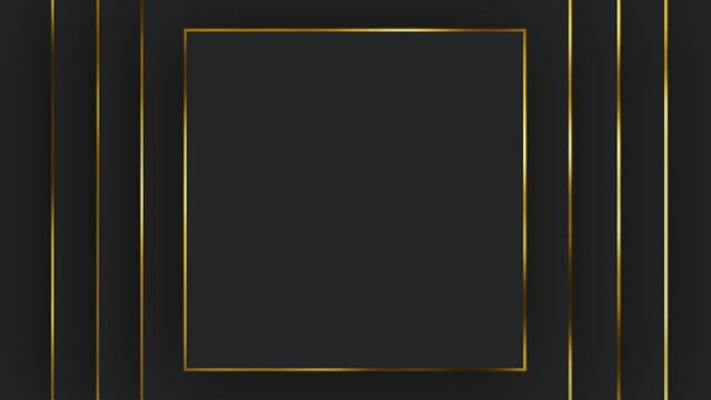 Squares with a gold border appear on a gray background, in the center there is an empty space for your text or product. Animated background for advertising or holiday greeting.