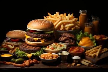 a table adorned with an assortment of ultra processed junk food, showcasing their high caloric content and nutritional emptiness
