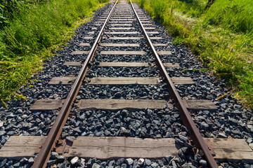 Perspective view of railroad tracks