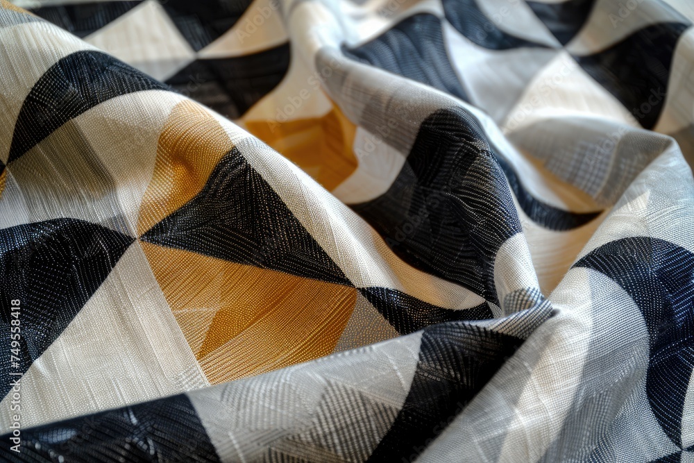 Poster close-up of geometric patterned textile - detailed image highlighting the texture and geometric patt
