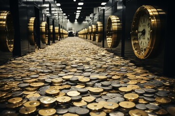 bank vault with armored door, with gold bullion, cells for precious stones