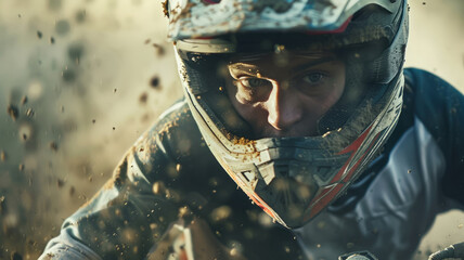 Portrait of a motorcycle racer during an off-road race