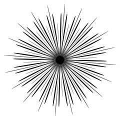Vibrant black and white vector radial lines, starburst, comic book element, graphic design wish star rays isolated on white. - 749559814