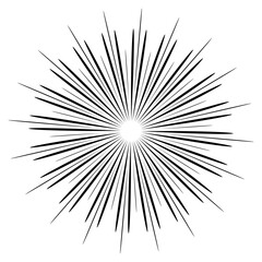 Vibrant black and white vector radial lines, starburst, comic book element, graphic design wish star rays isolated on white. - 749559840