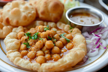 A plate of chole bhature, a vegetarian dish from the Punjab region of the Indian subcontinent. 