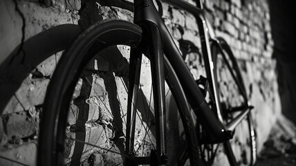 An old, black and white vintage bicycle wheel.