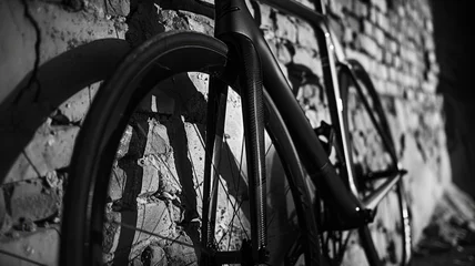 Fototapete Fahrrad An old, black and white vintage bicycle wheel.