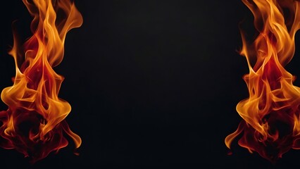 Burning fire on both sides, dark background, copy space for design.