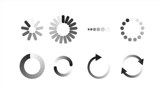 Collection of simple vector icon illustrations of loading or uploading related to downloading