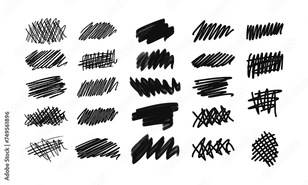 Poster strikethroughs and scribbles. a collection of twenty-four randomly drawn squiggles and doodles. vect