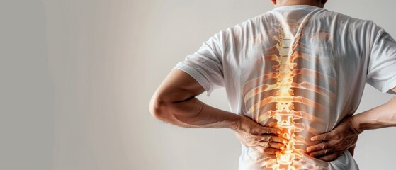 Backache: Man Suffering from Lower Back Pain - obrazy, fototapety, plakaty