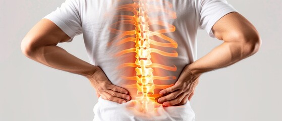 Backache: Man Suffering from Lower Back Pain - obrazy, fototapety, plakaty