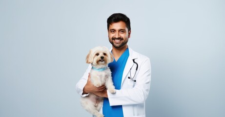 Compassionate veterinarian with pet, symbolizing care and animal health expertise.