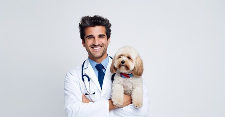 Compassionate veterinarian with pet, symbolizing care and animal health expertise.