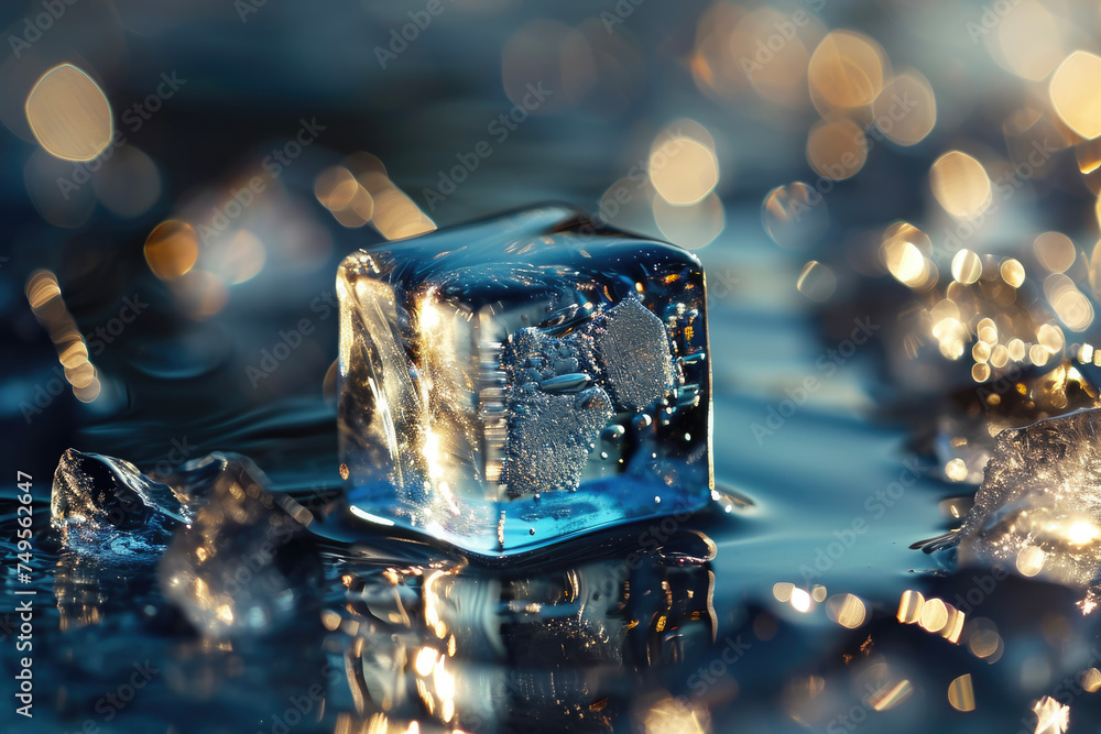 Poster a ice cube with a cube and a reflection