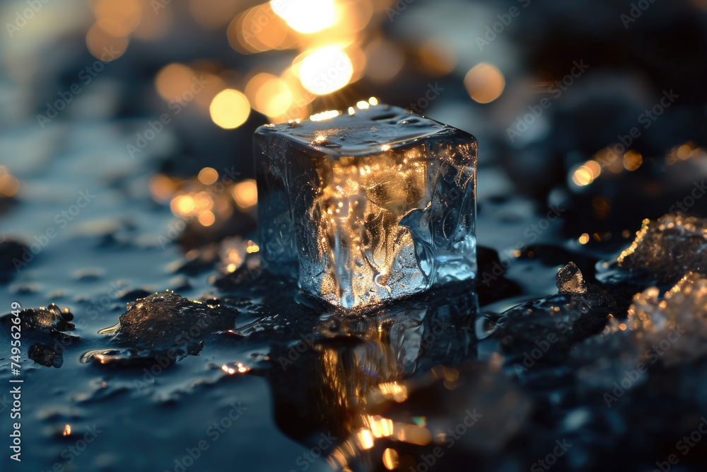 Poster a ice cube with a cube and a reflection