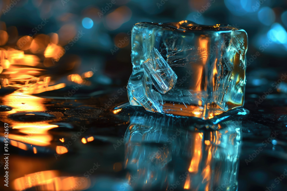 Poster a ice cube with a cube and a reflection