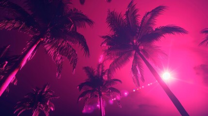 Background Texture in the Neon Palm Silhouette Electric Night Style created with Generative AI Technology  