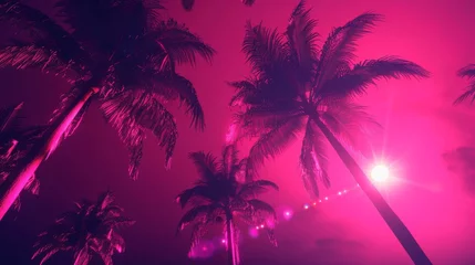 Papier Peint photo autocollant Roze Background Texture in the Neon Palm Silhouette Electric Night Style created with Generative AI Technology  