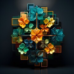 3D-rendered geometric shapes arranged in a symphony of color and form