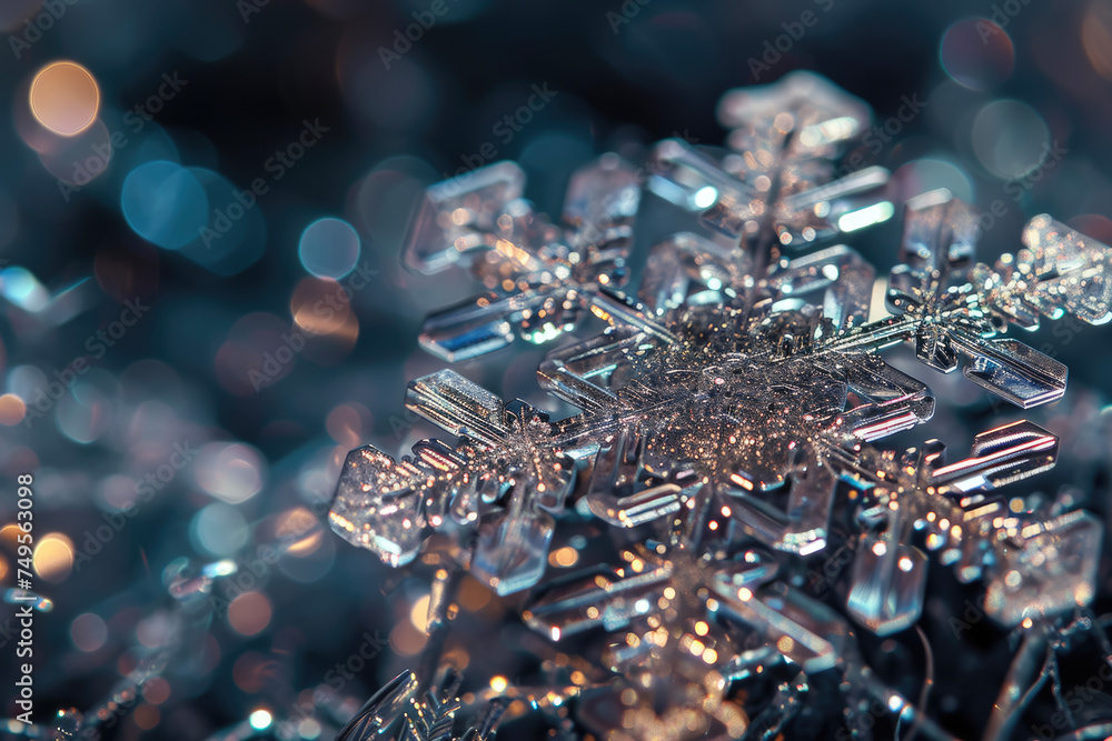 Poster a snowflake with a crystal and a sparkle