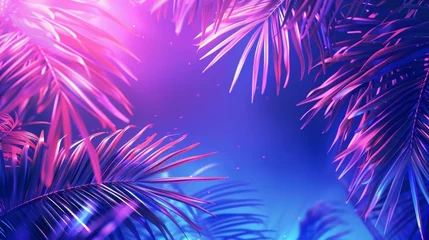 Fotobehang Background Texture in the Neon Palm Silhouette Electric Night Style created with Generative AI Technology   © Sentoriak