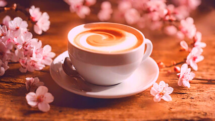 Obraz na płótnie Canvas Cup of coffee with Cherry Blossoms