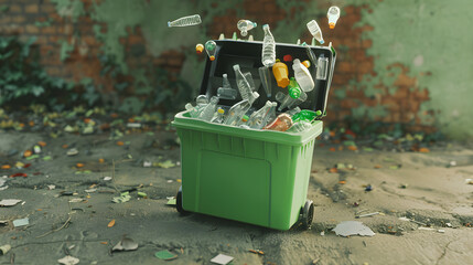 Garbage bin with plastic bottles - obrazy, fototapety, plakaty