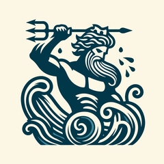 Neptune poseidon vector illustration logo icon sticker.