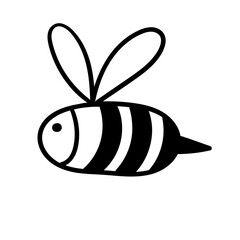 Bee vector icon in doodle style. Symbol in simple design. Cartoon object hand drawn isolated on white background.