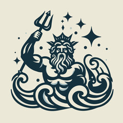 Neptune poseidon vector illustration logo icon sticker.