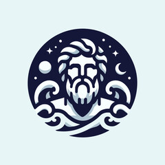 Neptune poseidon vector illustration logo icon sticker.