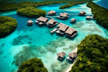 tropical island resort generated by AI technology - obrazy, fototapety, plakaty