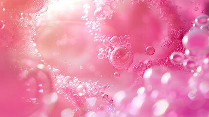 Soap foam with bubbles in pink color. Bright abstract background for design.