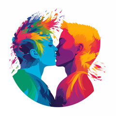 Illustration of two women's heads kissing. Pride day concept