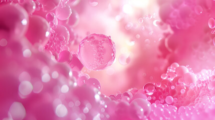 Soap foam with bubbles in pink color. Bright abstract background for design. - 749566803