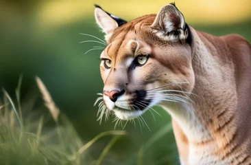 Foto op Canvas wild puma in its natural habitat, symbolizing importance of animal conservation, nature preservation. Illustrating need for wildlife protection and environmental conservation efforts. © Ekaterina