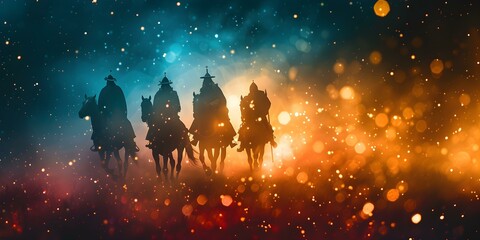 The Three Wise Men journey to Bethlehem to visit baby Jesus. Concept Biblical, Christian, Religious, Nativity, Wise Men - obrazy, fototapety, plakaty