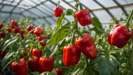 ripe peppers in a greenhouse