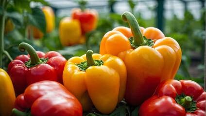 ripe peppers in a greenhouse